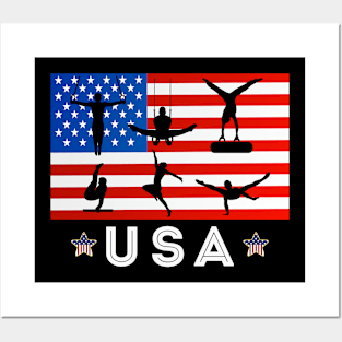 Patriotic Sports Gift American USA Flag Girls Gymnastics Posters and Art